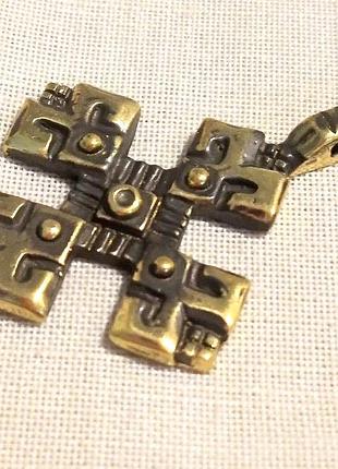 Латунний хрестик ручної роботи вишиванка малий
