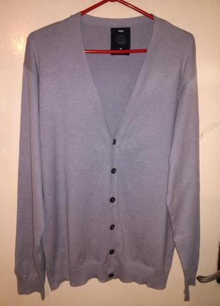 Трикотажный,тонкой вязки,мужской,серый кардиган-кофта на пуговицах,next