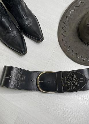 Винтажный ремень из толстой кожи с вышивкой, ковбойский ремень,  cowboy belt.