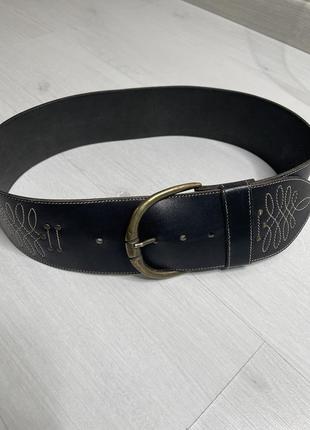 Винтажный ремень из толстой кожи с вышивкой, ковбойский ремень,  cowboy belt. длина 102 см, ширина 8 см2 фото