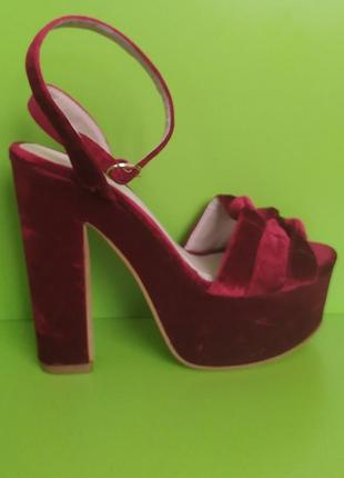 Бордовые велюровые босоножки на каблуке beauty girl's , 6/391 фото