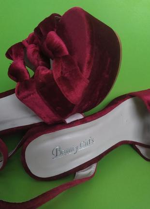 Бордовые велюровые босоножки на каблуке beauty girl's , 6/398 фото