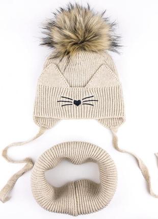 Зимова шапка для дівчинки з бубоном, тепла зимова шапочка6 фото