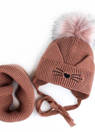 Зимова шапка для дівчинки з бубоном, тепла зимова шапочка8 фото