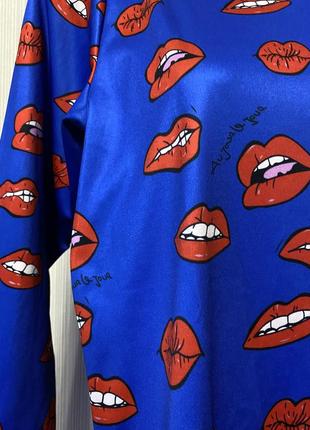 Платье мини синие с притом губки поцелуй3 фото