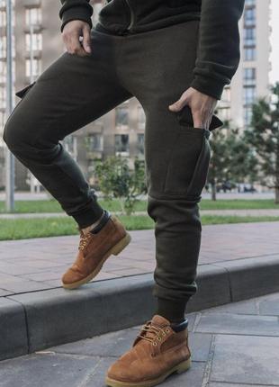 Чоловічі карго штани на флісі хакі2 фото