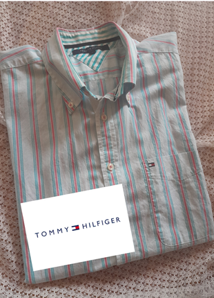 Стильна сорочка з коротким рукавом в полоску tommy hilfiger