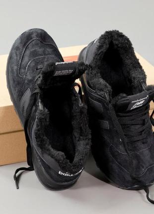 Зимові чоловічі кросівки new balance 574 black хутро3 фото