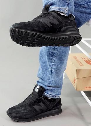 Зимові чоловічі кросівки new balance 574 black хутро5 фото