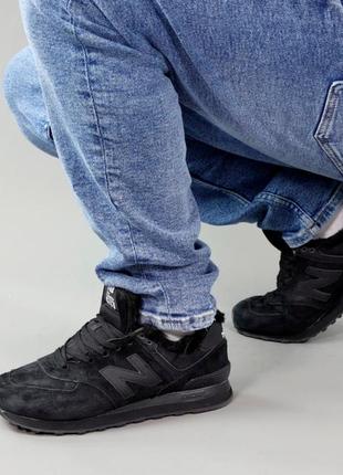 Зимові чоловічі кросівки new balance 574 black хутро7 фото
