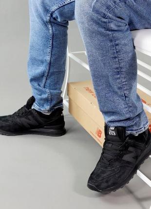 Зимові чоловічі кросівки new balance 574 black хутро4 фото