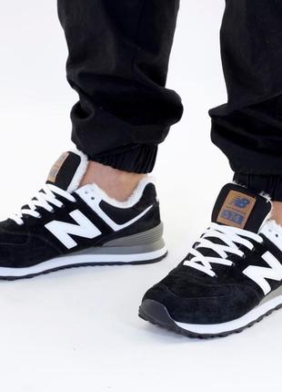 Зимові кросівки new balance 574 black white winter3 фото