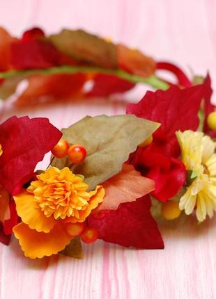 Вінок віночок осінній з листям та квітами3 фото
