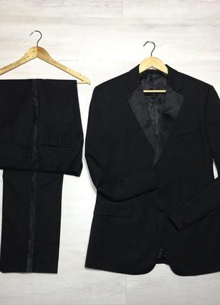 Luxury брендовый шикарный черный мужской шерстяной костюм смокинг azzaro как asaia1 фото