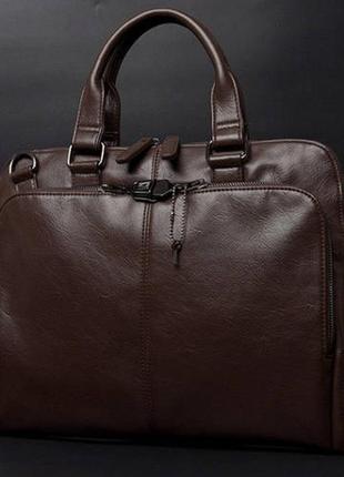 Качественная мужская сумка для ноутбука эко кожа, мужской портфель под ноутбук, планшет, ноутбук, макбук коричневый2 фото