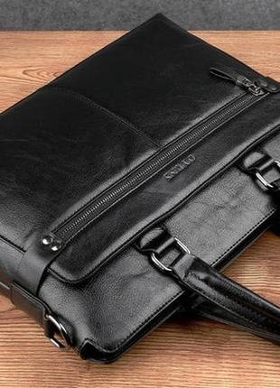 Мужская сумка для ноутбука эко кожа, мужской деловой портфель под ноутбук планшет лаптоп, макбук сумка-папка черный4 фото
