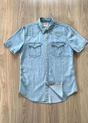 Мужская джинсовая рубашка с коротким рукавом levis