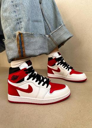 Кросівки жіночі nike air jordan retro 1 white university red/кроссовки женские найк аир джордан ретро 1