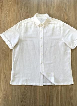 Мужская льняная хлопковая рубашка с коротким рукавом marks & spencer