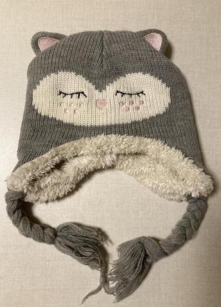 Шапка-котик primark размера s/m (на 3-6 лет). тёплая зимняя шапка