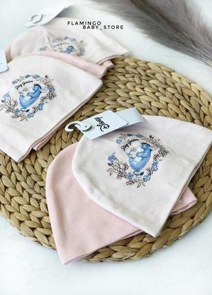 Весеняя шапка на девочку, розовая шапка 9-12м, тонкая шапочка