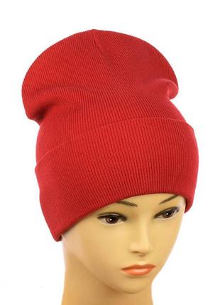 Модная женская теплая шапка бини в рубчик8 фото