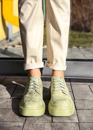 Туфлі оскфорди замшеві шкіряні на шнурівці на товстій підошві с каблуком3 фото