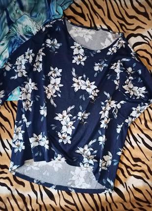 Тёплая трикотажная туника цветочный принт, 54-58разм,only.