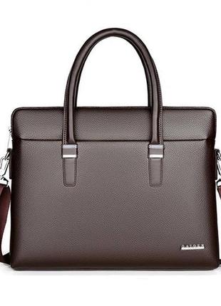 Качественный мужской деловой портфель для документов черный коричневый, мужская сумка а4 эко кожа коричневый5 фото