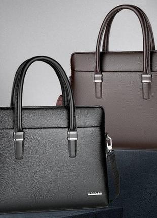 Качественный мужской деловой портфель для документов черный коричневый, мужская сумка а4 эко кожа коричневый8 фото