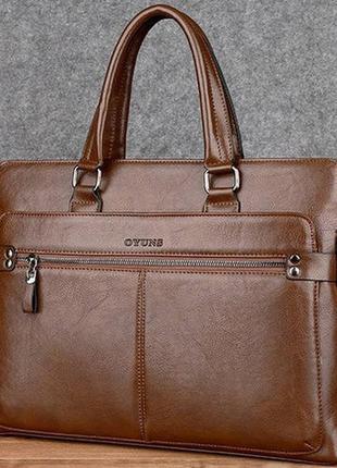 Классический мужской деловой портфель для документов формат а4, мужская сумка офисная для работы эко кожа светло-коричневый