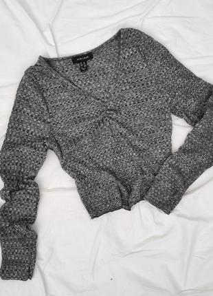Базовый серый гольф лонгслив ✨new look ✨ топ с длинными рукавами с драпировкой спереди
