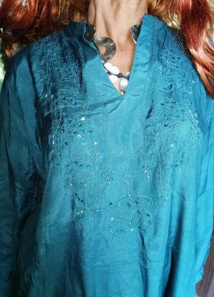 Туника из вискозы с пайетками вышивкой бисером в этно бохо стиле блуза4 фото