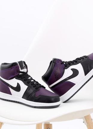 Зимние женские кроссовки nike air jordan 1 black purple (мех) 36-37-40-41