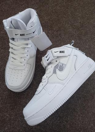 Шкіряні кросівки nike air force,білі хайтопи