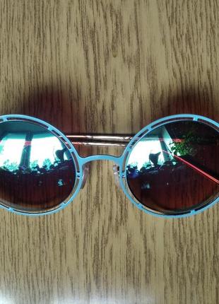 Стильні великі круглі дзеркальні блакитні коричневі окуляри gianni venezia3 фото