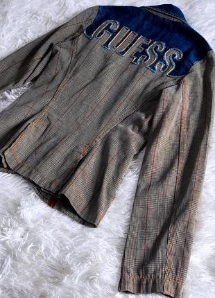 Стильный пиджак guess в клетку с джинсовыми вставками4 фото