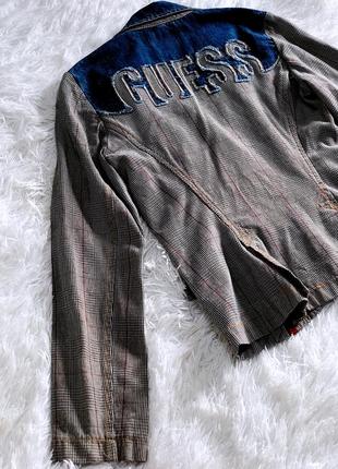 Стильный пиджак guess в клетку с джинсовыми вставками6 фото