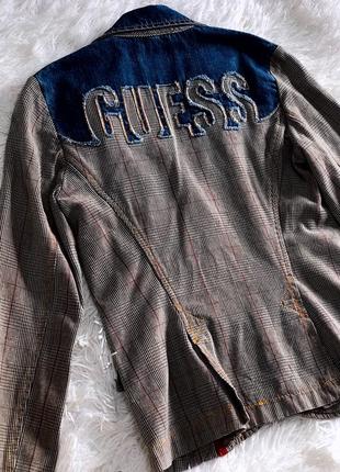 Стильный пиджак guess в клетку с джинсовыми вставками2 фото