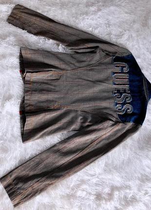 Стильный пиджак guess в клетку с джинсовыми вставками8 фото