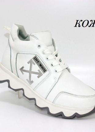 🔴 білі спортивні шкіряні жіночі черевики кросівки демісезонні1 фото