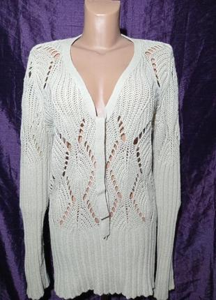Кофта джемпер бежевая ажурная,альпака и шерсть размер m l недорого