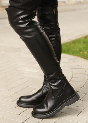 Стильные сапоги,ботфорты женские черные без каблука демисезонные,деми,осенние,весенние (осень,весна 2022-2023)2 фото