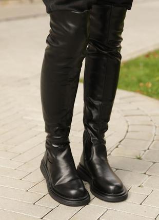 Стильные сапоги,ботфорты женские черные без каблука демисезонные,деми,осенние,весенние (осень,весна 2022-2023)3 фото
