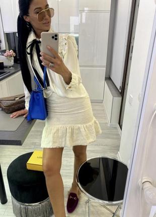 Белая молочная твидовая юбка с шерстью mango8 фото