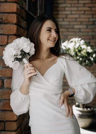 Белое платье короткое на свадьбу роспись загс венчание, белое платье вечернее...