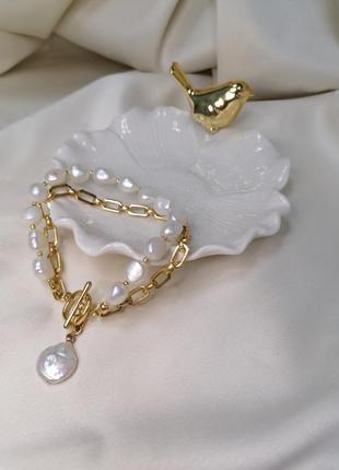 Колье та браслет  з перлів бароко та ланцюжка2 фото