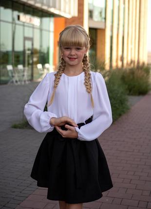 116 дитяча блузка біла для дівчинки, блузка белая детская школьная нарядная,