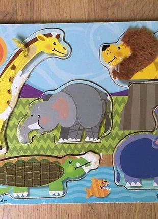 Розвиваюча дерев'яна дошка пазли melissa & doug: 5 звірят із зоопарку