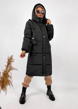 Куртка курточка длинная миди черная бежевая теаплая плащ пальто стеганая  утепленная с капюшоном свободного кроя оверсайз